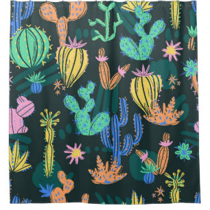 Hand-drawn cactus: Scandinavian seamless. Shower Curtain