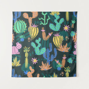 Hand-drawn cactus: Scandinavian seamless. Tapestry