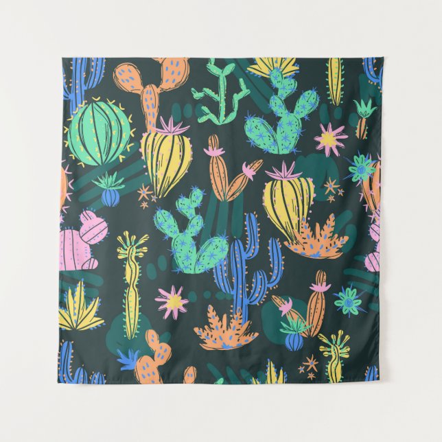 Hand-drawn cactus: Scandinavian seamless. Tapestry (Front)