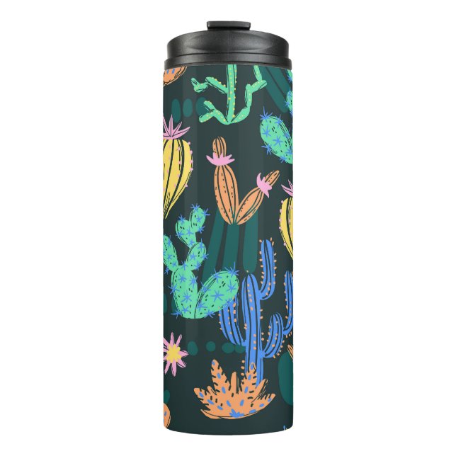 Hand-drawn cactus: Scandinavian seamless. Thermal Tumbler (Front)