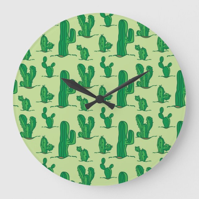 Hand-drawn cactus: seamless pattern. large clock (Front)