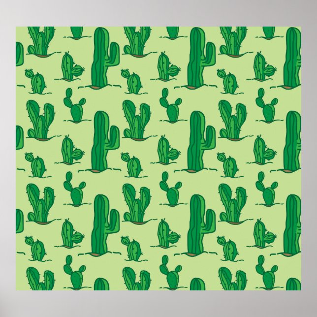 Hand-drawn cactus: seamless pattern. poster (Front)