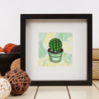 Hand drawn Cactus Succulent with green and yellow 