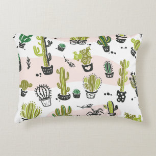 Hand-drawn cactus: vintage seamless. decorative cushion
