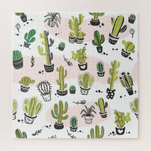 Hand-drawn cactus: vintage seamless. jigsaw puzzle