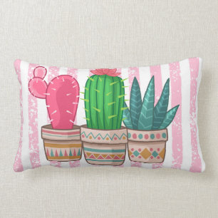 hand drawn cactus with stripes background lumbar cushion