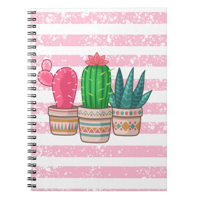 hand drawn cactus with stripes background notebook (Front)