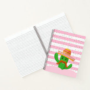 hand drawn cactus with stripes background notebook