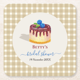 Hand Drawn Cake Dessert Sweet Cute Bridal Shower Square Paper Coaster
