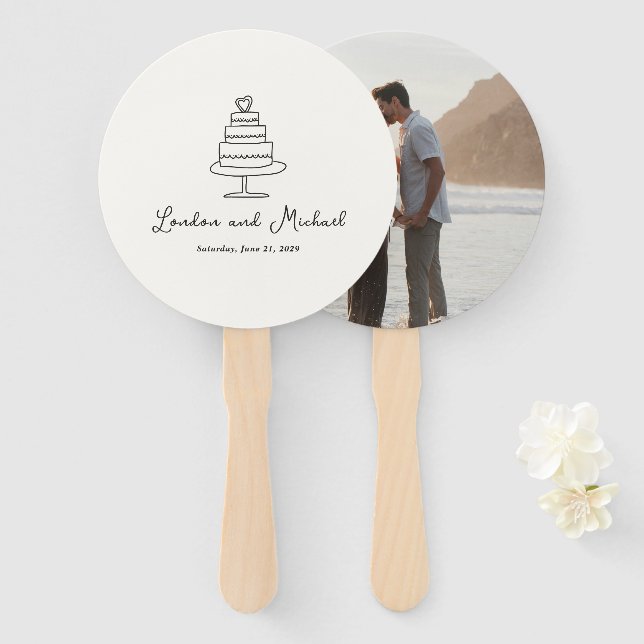 Hand Drawn Cake Doodle Modern Wedding Fan (Front and Back)