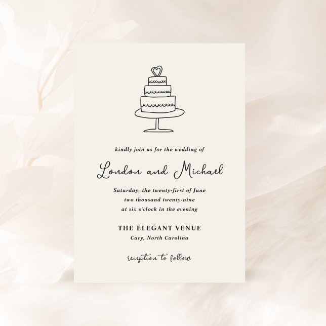 Hand Drawn Cake Doodle Modern Wedding Invitation (Creator Uploaded)
