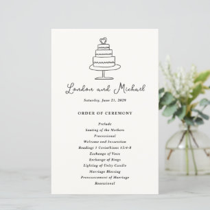 Hand Drawn Cake Doodle Modern Wedding Program