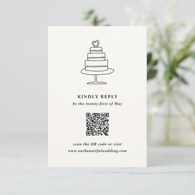 Hand Drawn Cake Doodle Modern Wedding RSVP Card (Standing Front)