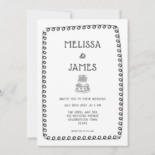 Hand Drawn Cake Doodle Whimsical Wedding Invitation