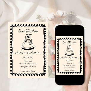 hand drawn Cake Doodle Whimsical Wedding  Invitation