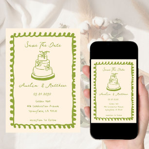 hand drawn Cake Doodle Whimsical Wedding Invitation