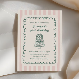 Hand Drawn Cake Quirky Unique 1st Birthday Invitation