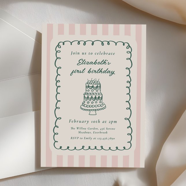 Hand Drawn Cake Quirky Unique 1st Birthday Invitation (Creator Uploaded)