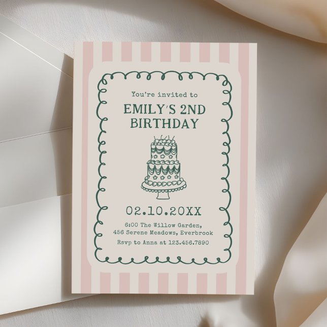 Hand Drawn Cake Quirky Unique Birthday Party Invitation (Creator Uploaded)