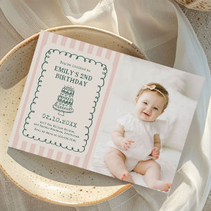 Hand Drawn Cake Quirky Unique Birthday Party Photo Invitation