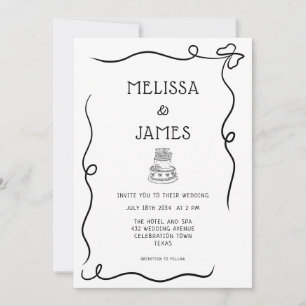 Hand Drawn Cake Whimsical Wedding Invitation