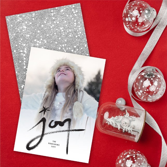 Hand Drawn Calligraphy Brushed Joy With Star Photo Holiday Card (Creator Uploaded)