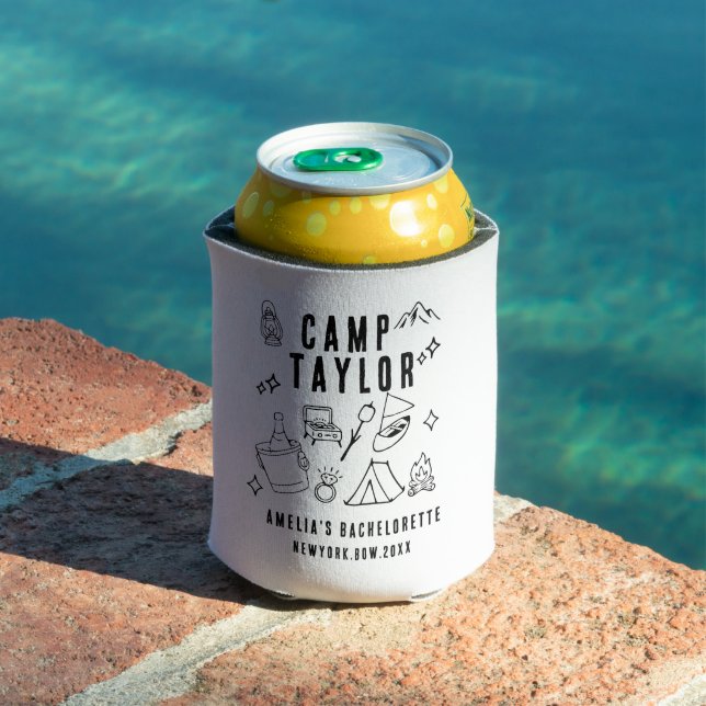 Hand drawn Camp Bachelorette Custom Can Cooler (In Situ Pool)