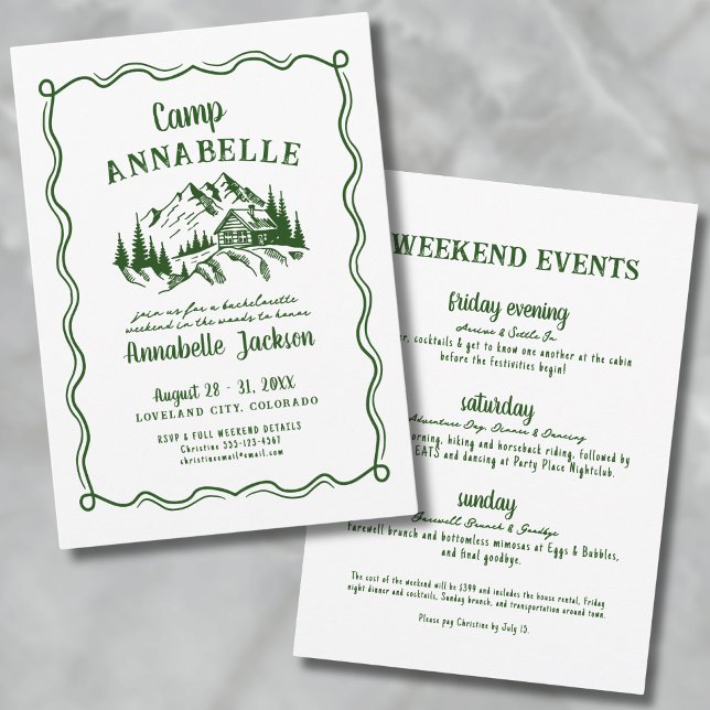 Hand Drawn Camp Bachelorette Party Invitation (Camp Bachelorette Party Invitation)