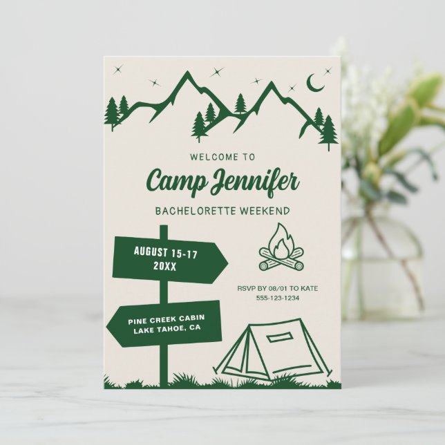 Hand Drawn Camp Bachelorette Weekend Invitation (Standing Front)