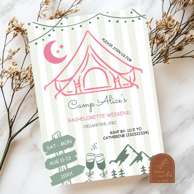 Hand Drawn Camping Bachelorette Weekend Invitation (Creator Uploaded)