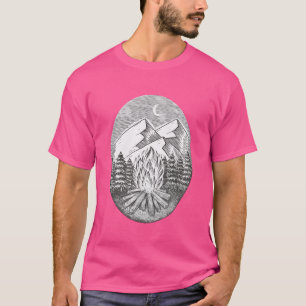 Hand drawn camping bonfire with mountan funny T-Shirt