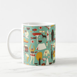 Hand-drawn camping, retro seamless pattern. coffee mug