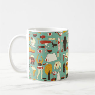 Hand-drawn camping, retro seamless pattern. coffee mug
