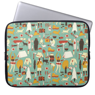 Hand-drawn camping, retro seamless pattern. laptop sleeve