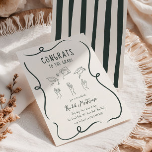 Hand-drawn Cap Throw Graduation Party Invitation