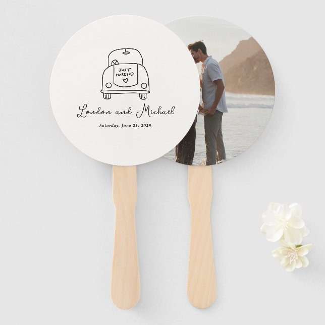 Hand Drawn Car Doodle Modern Wedding Hand Fan (Front and Back)