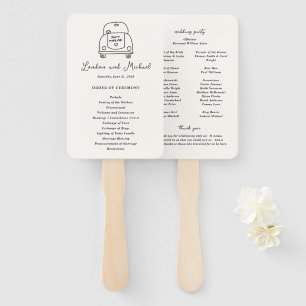 Hand Drawn Car Doodle Modern Wedding Program Hand Fan