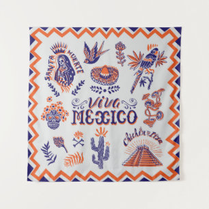 hand drawn card with national symbols and elements tapestry