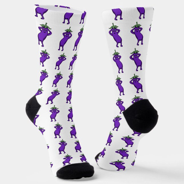 Hand Drawn Cartoon Cute Eggplants Posing Socks (Angled)