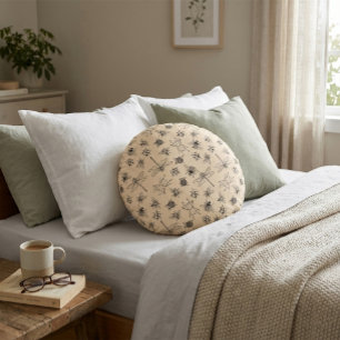 Hand-Drawn Cartoon Insects Pattern Round Cushion