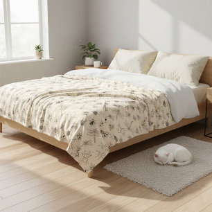 Hand-Drawn Cartoon Insects Pattern Throw Blanket