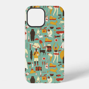 hand drawn cartoon seamless camping pattern. Picni iPhone 12 Case