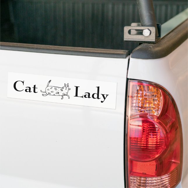 Hand Drawn Cat Typography Cat Lady Fun Bumper Sticker (On Truck)