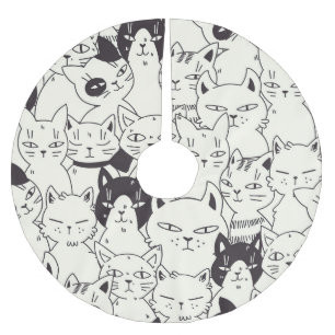 Hand-drawn cats doodle seamless pattern. brushed polyester tree skirt