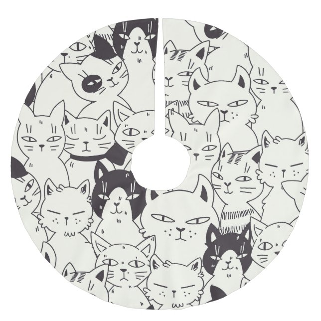 Hand-drawn cats doodle seamless pattern. brushed polyester tree skirt (Front)