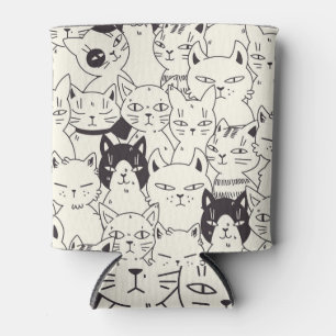 Hand-drawn cats doodle seamless pattern. can cooler