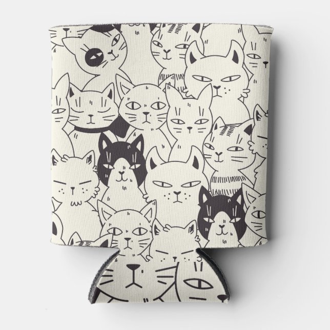 Hand-drawn cats doodle seamless pattern. can cooler (Front)