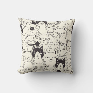 Hand-drawn cats doodle seamless pattern. cushion