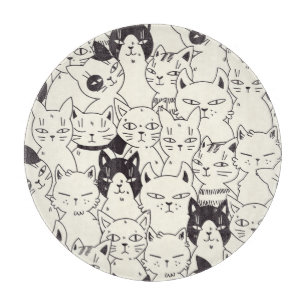 Hand-drawn cats doodle seamless pattern. cutting board