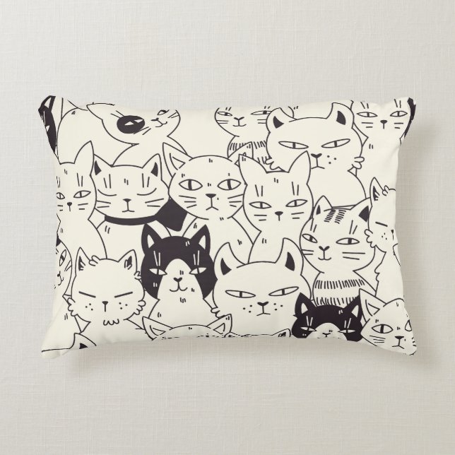 Hand-drawn cats doodle seamless pattern. decorative cushion (Front)